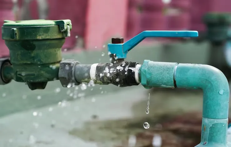 water leaks water drop from long used blue plumbing pipe selective focus water leaks 483511 4955